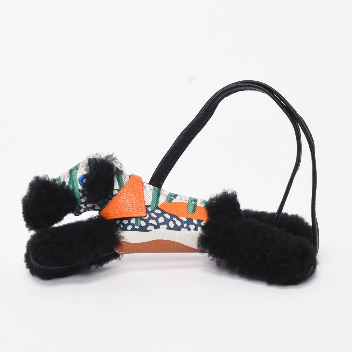 Hermes Black Shearling & Silk Budy Bag Charm