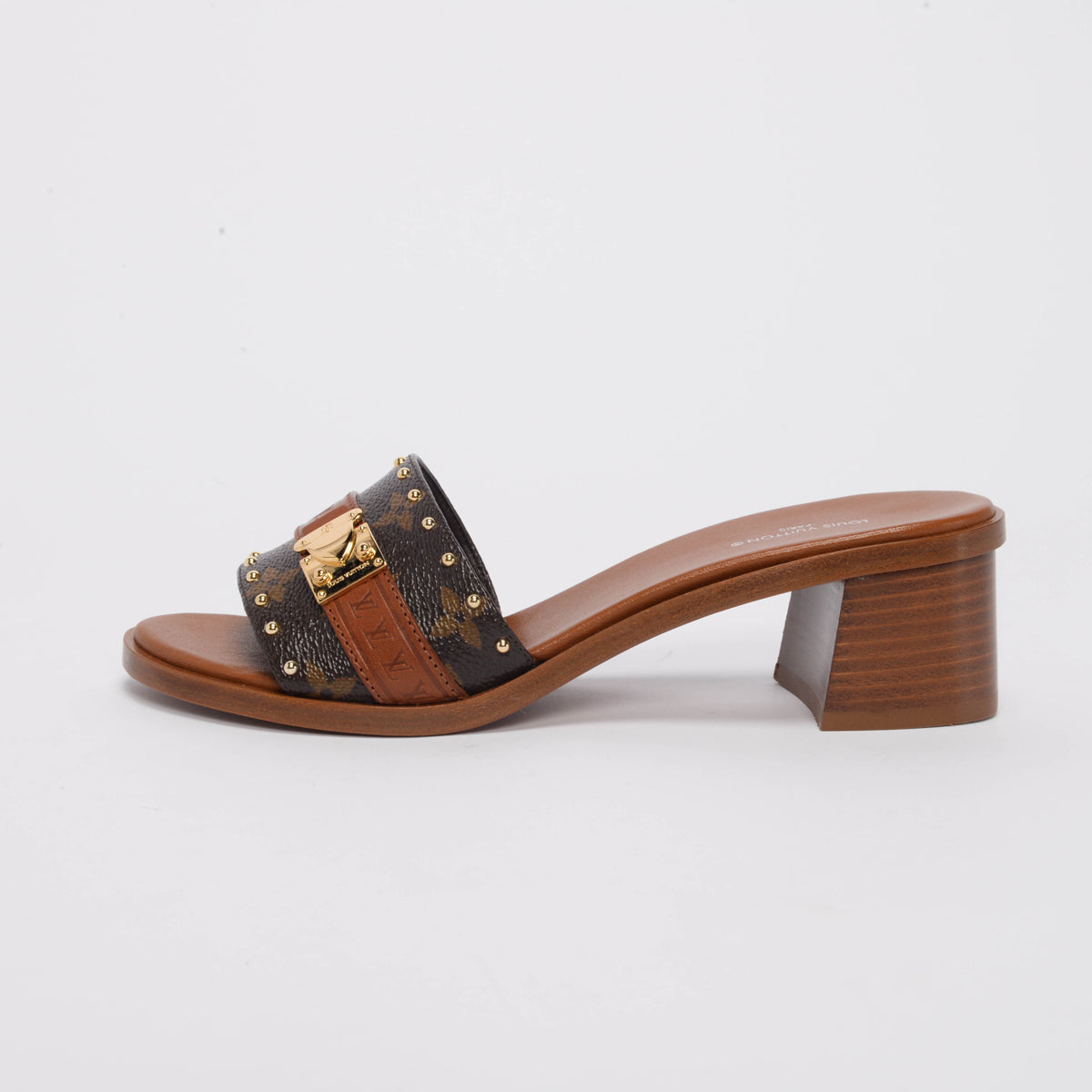 Louis Vuitton Tan Monogram Lockit Mules 37.5