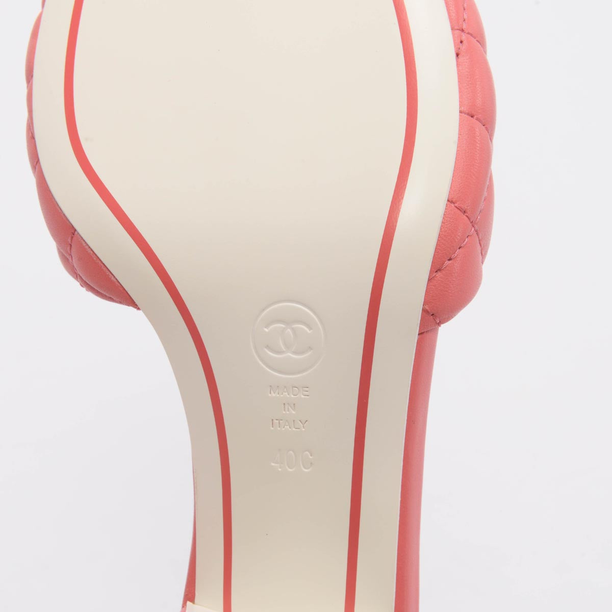 Chanel Coral Quilted Lambskin Textured CC Mules 40
