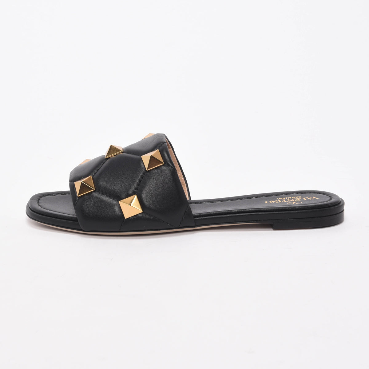 Valentino Black Lambskin Roman Stud Flat Slides 39