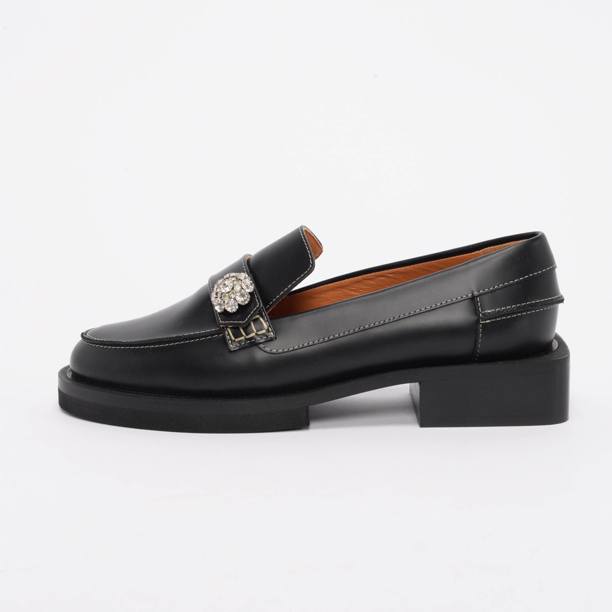 Ganni Black Leather Embellished Loafers 38