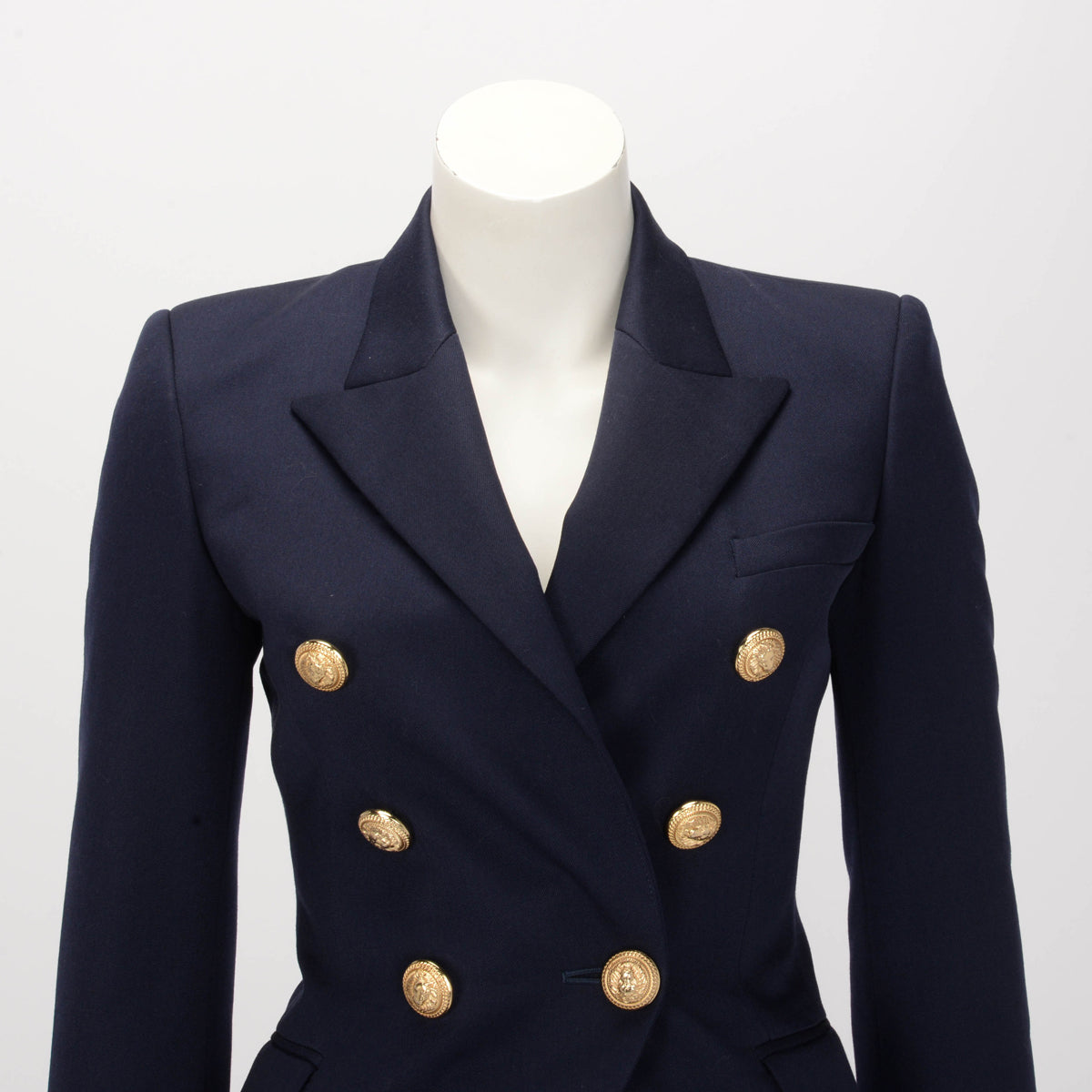 Balmain Navy Wool Double Breasted Blazer FR 34