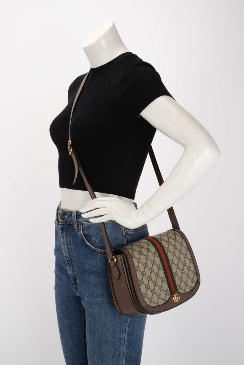 Gucci Brown GG Supreme Ophidia Small Flap Bag
