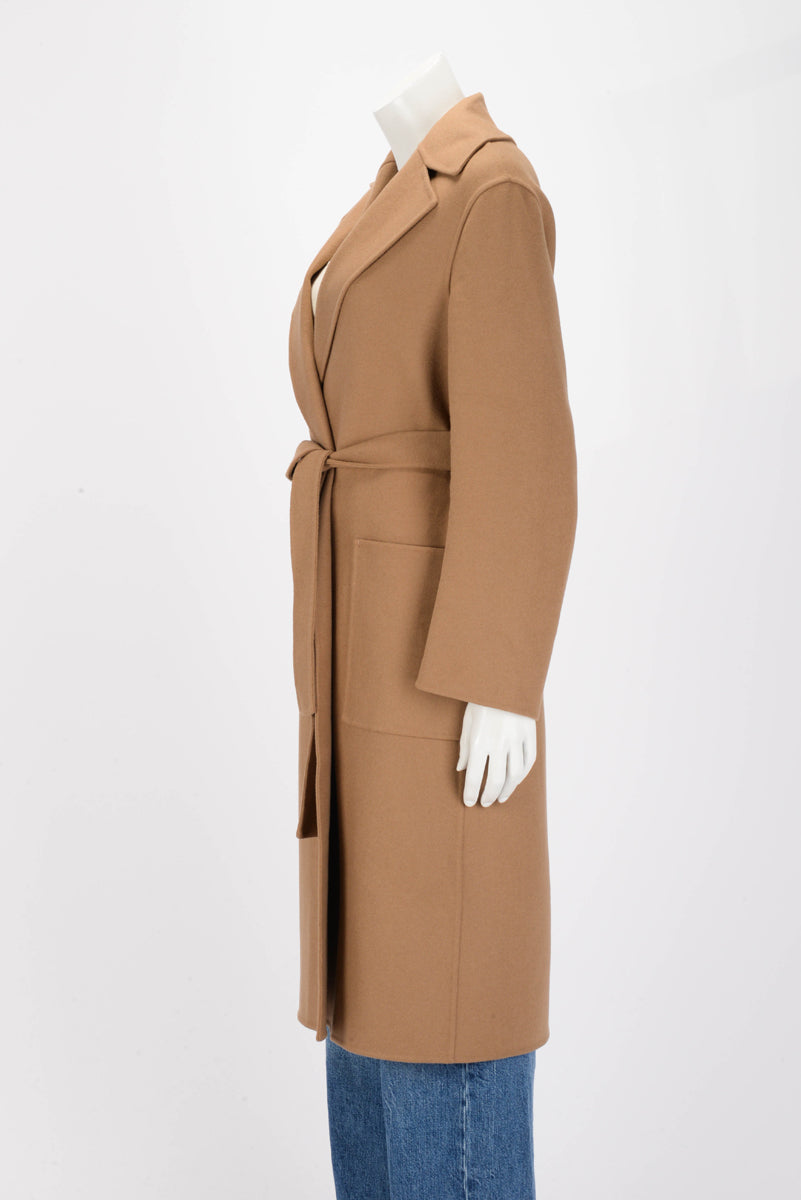 Dior Camel Wool Blend Wrap Coat FR 36