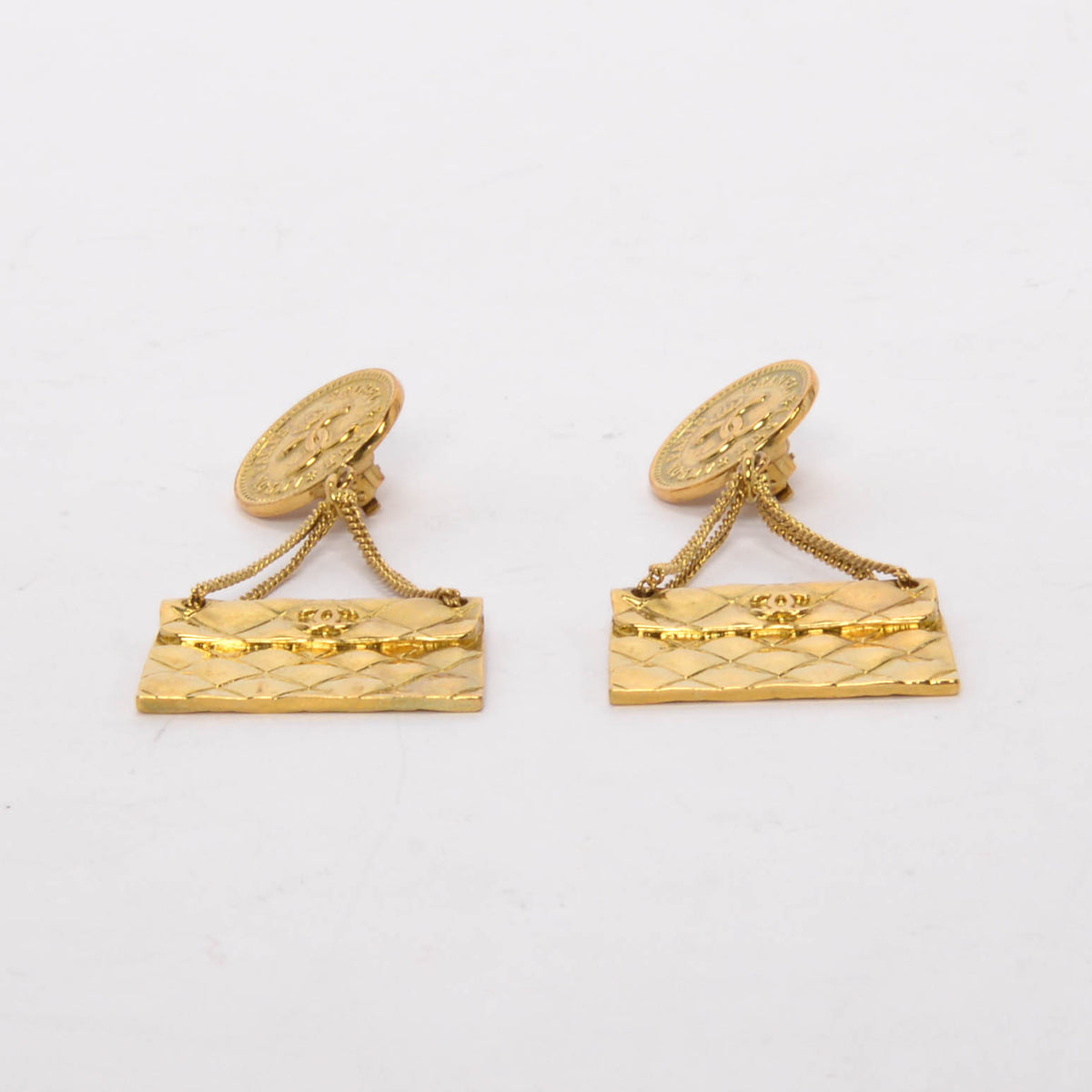 Chanel Vintage Gold Plated Handbag Motif Clip Earrings