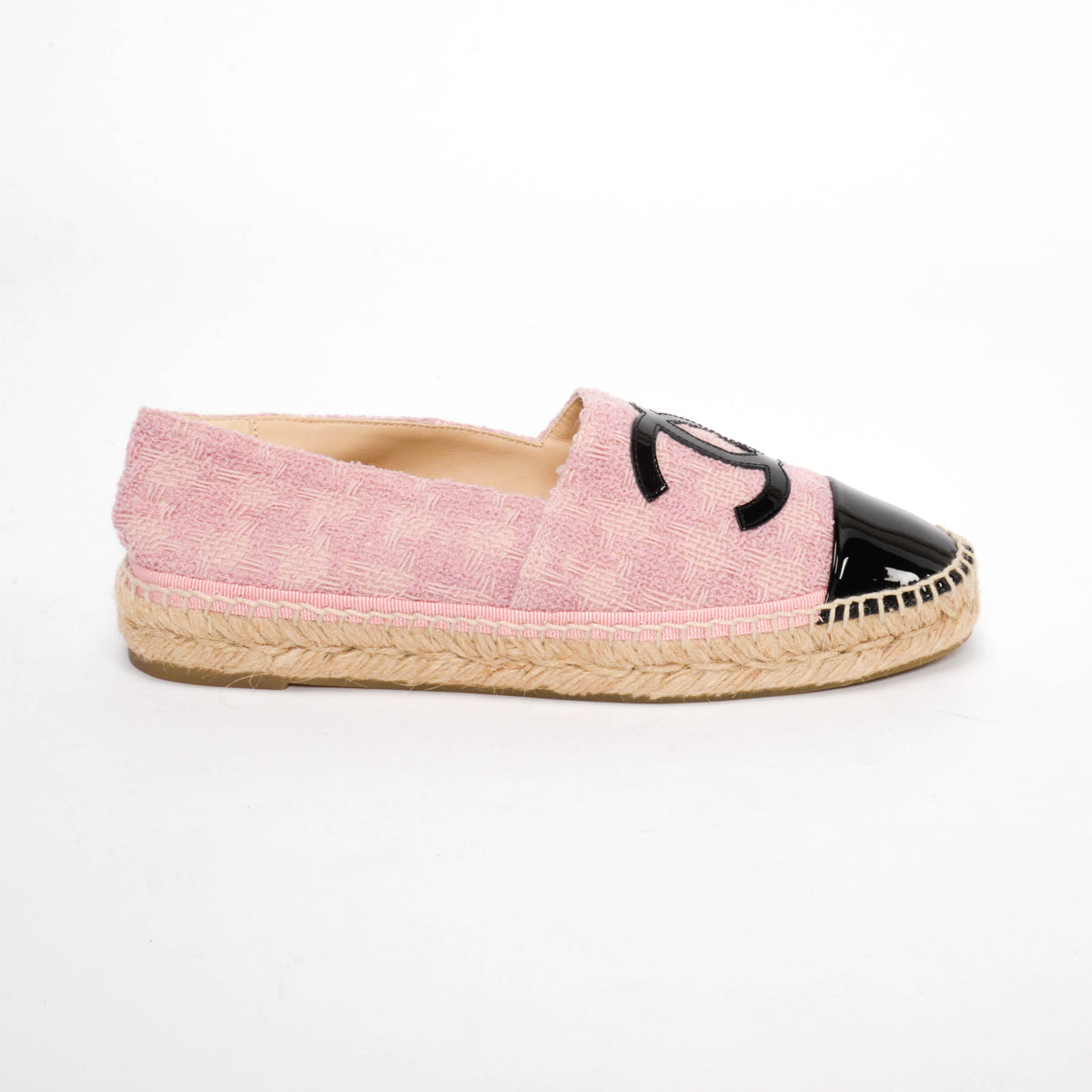 Chanel Pink & Black Tweed CC Espadrilles 38