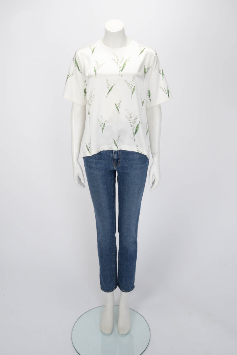 Dior White Silk Lily of the Valley Motif T-Shirt L