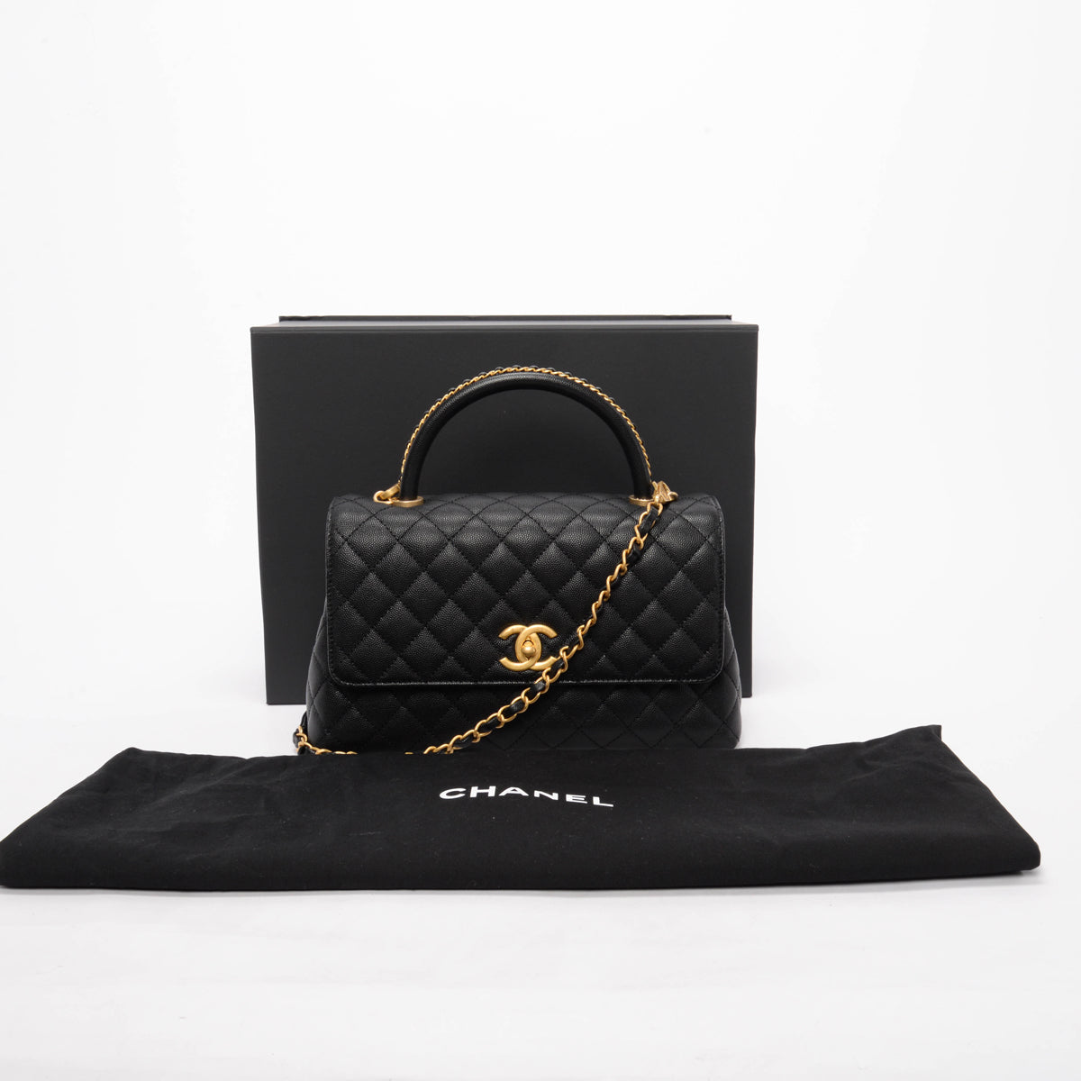 Chanel Black Caviar Large Coco Chain Handle Bag