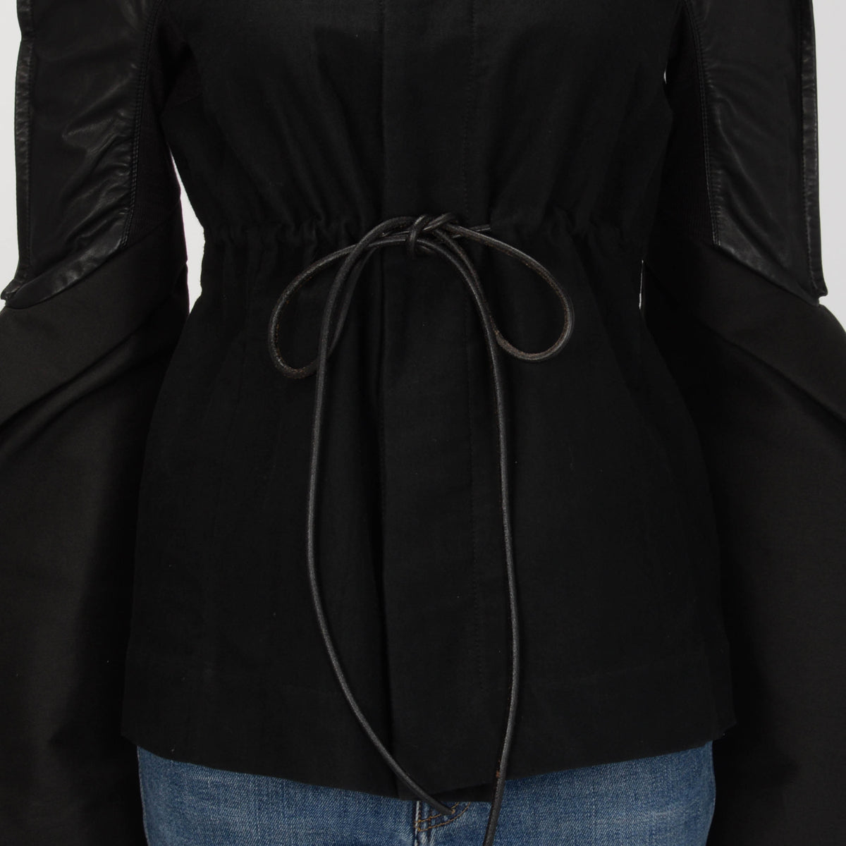 Rick Owens Black Cotton & Leather Bell Sleeve Jacket IT 44