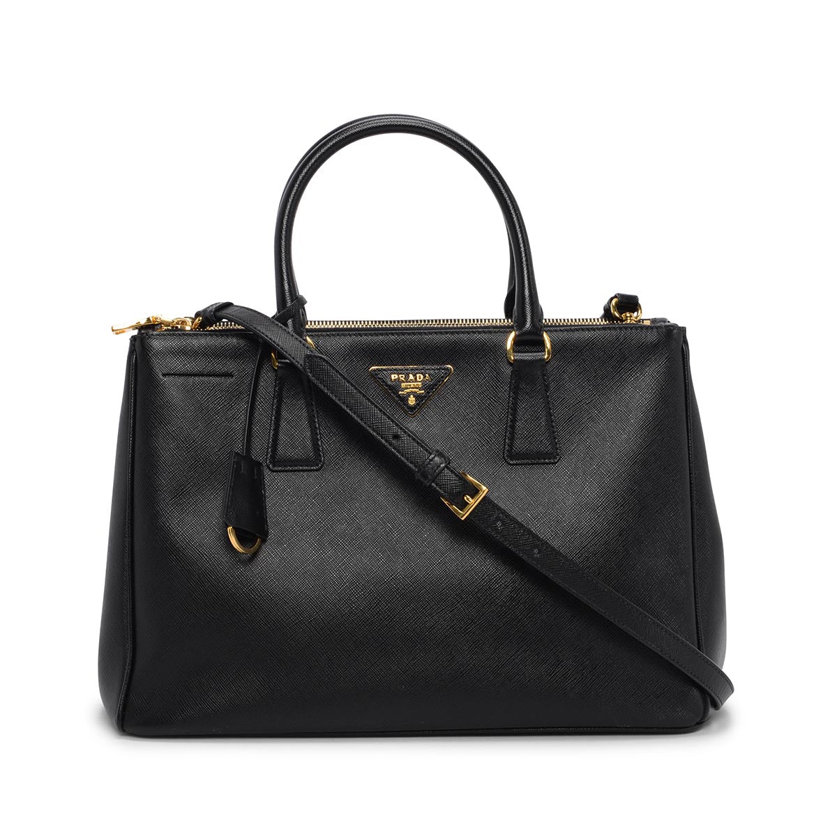 Prada Black Saffiano Lux Medium Double Zip Tote