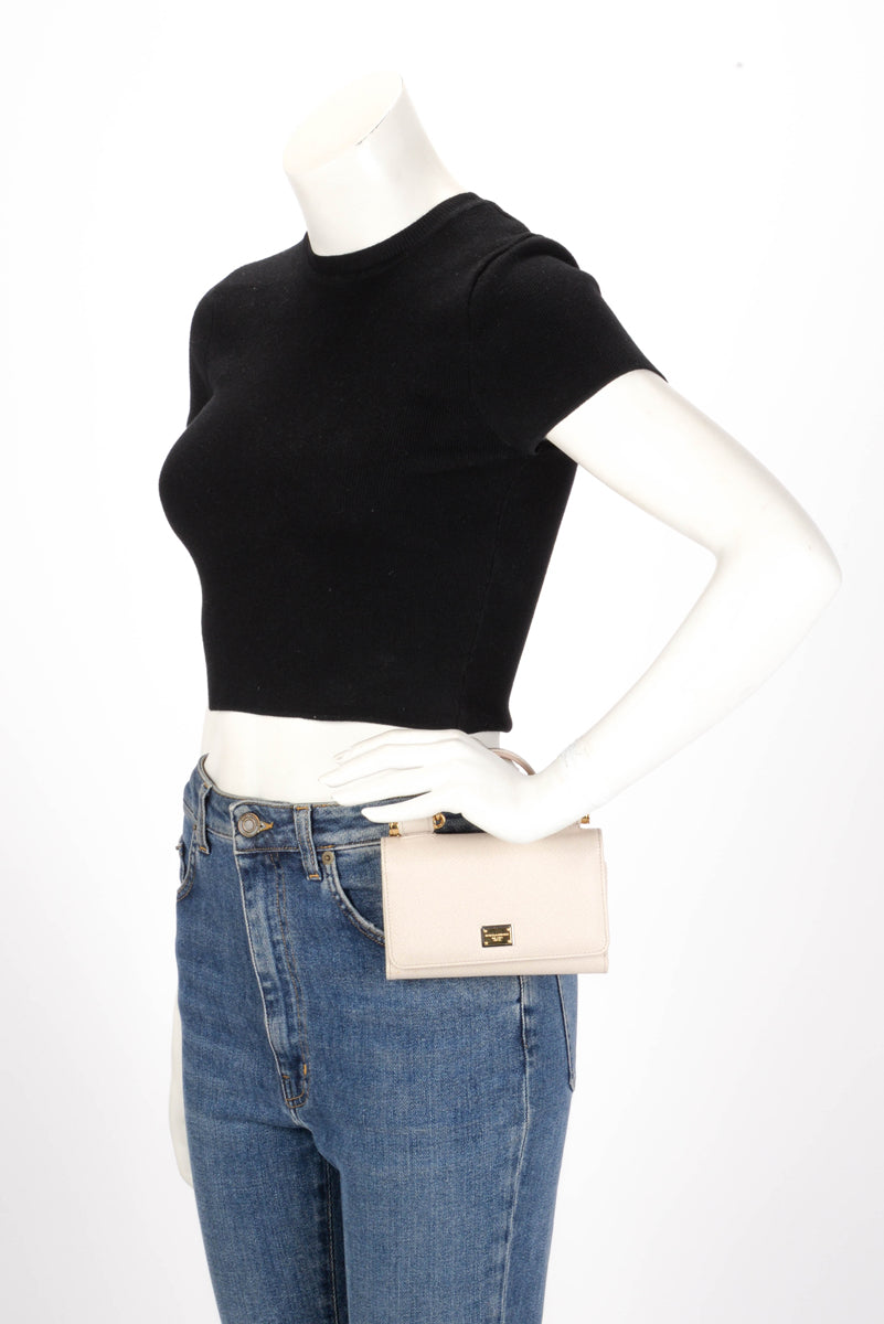 Dolce & Gabbana Cream Grained Calfskin Miss Sicily Wallet On Chain