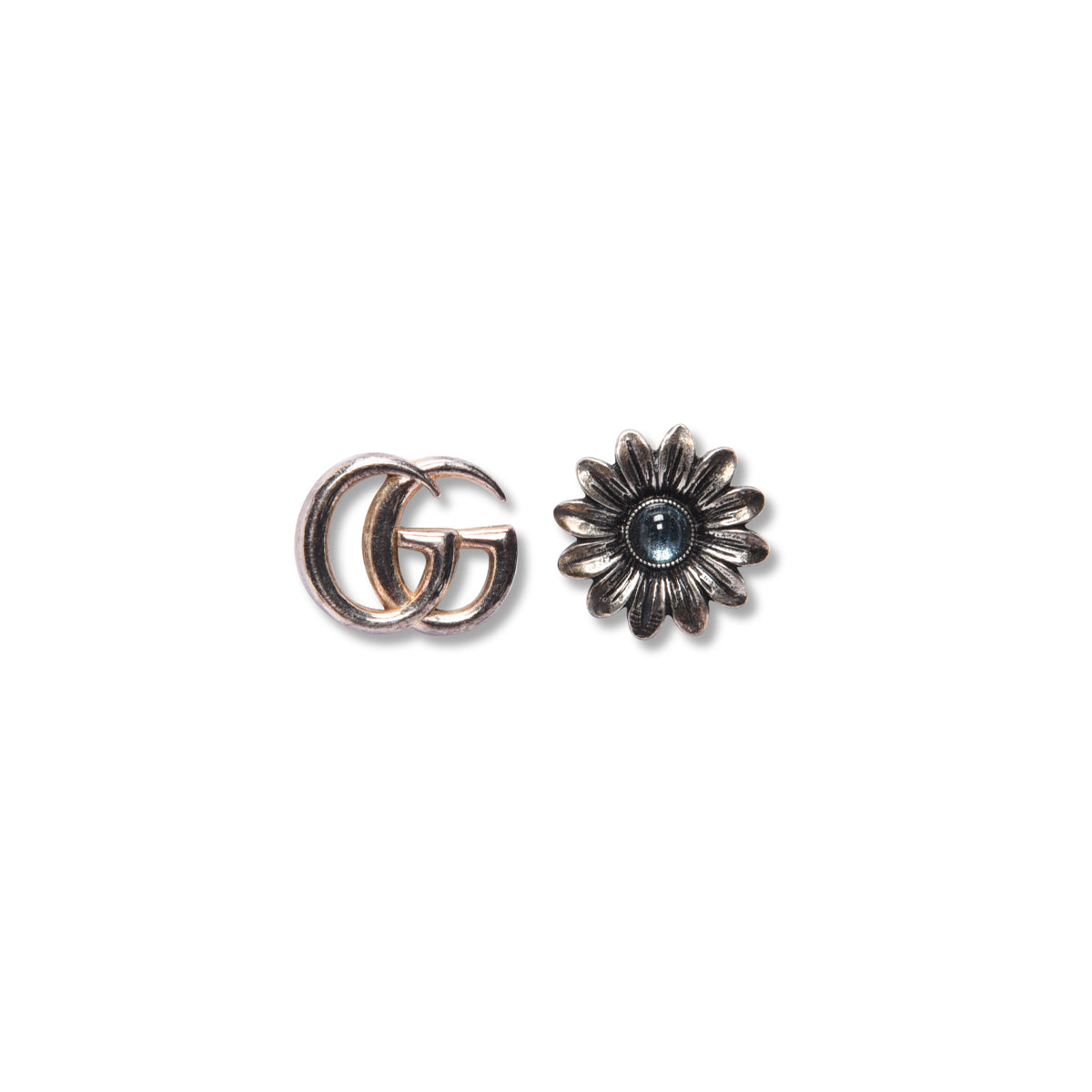 Gucci Sterling Silver GG Marmont & Flower Stud Earrings
