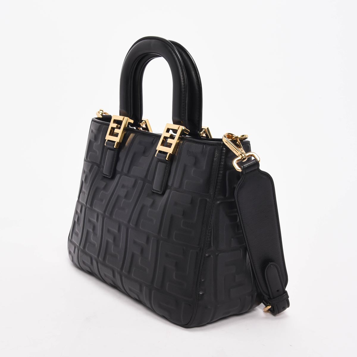 Fendi Black Nappa FF 1974 Embossed Small Tote
