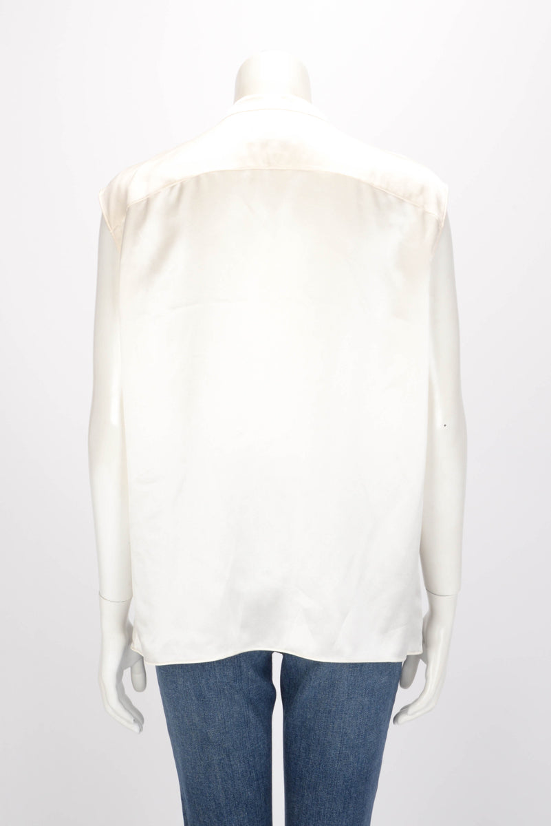 Chanel Ecru Silk Ruffled Sleeveless Top FR 40