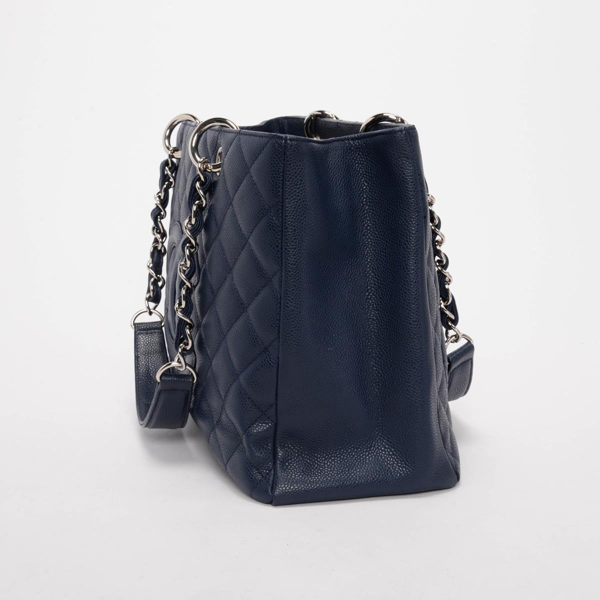 Chanel Navy Quilted Caviar Grand Shopping Tote