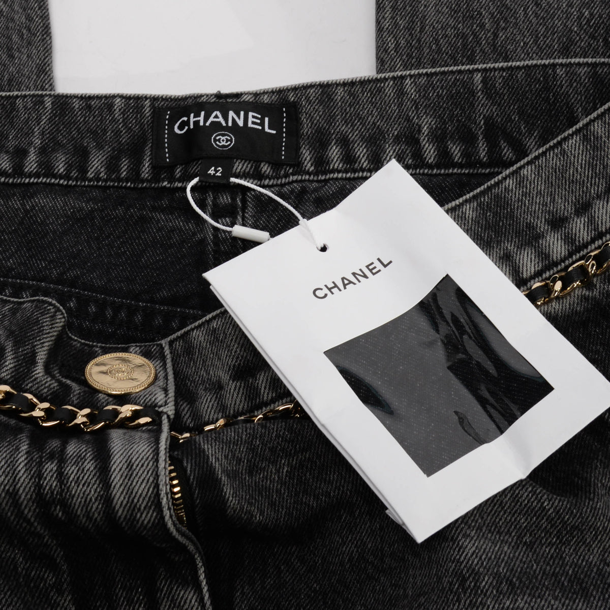 Chanel Black Denim CC Chain Trim Jeans FR 42