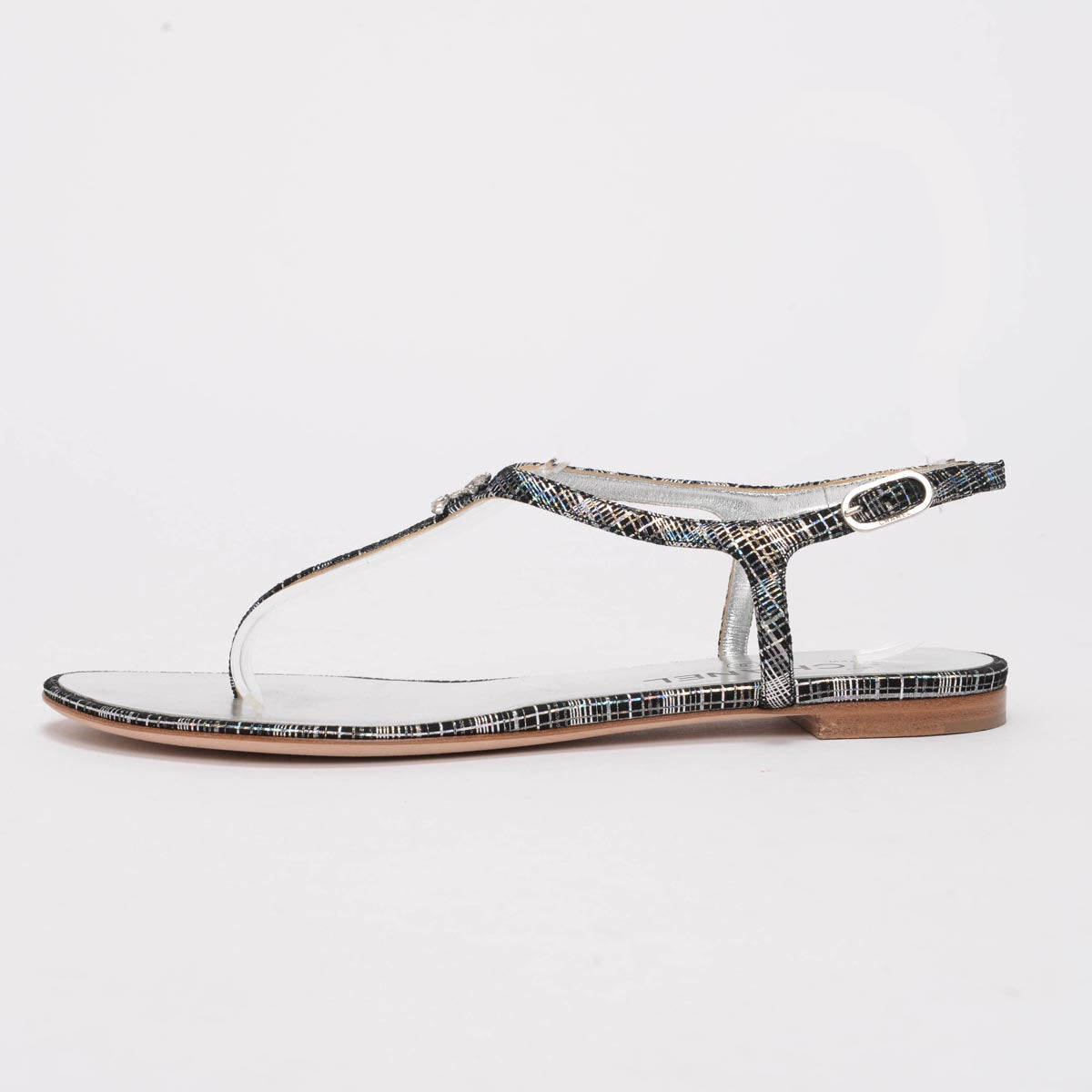 Chanel Black Iridescent CC Thong Sandals 40.5