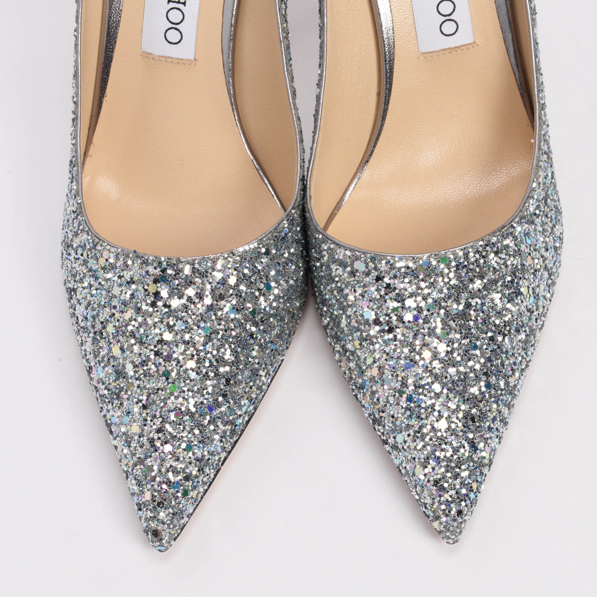 Jimmy Choo Silver Glitter Love Pumps 38