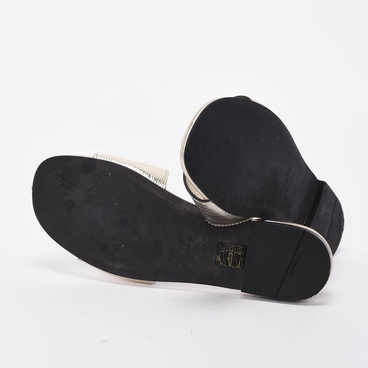 Prada Light Gold Lizard St Tejus Slides 40