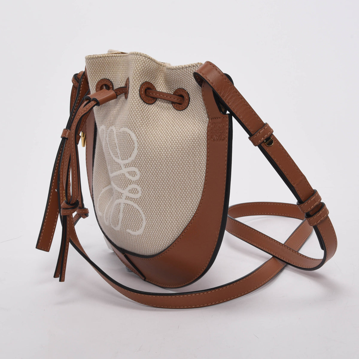 Loewe Ecru & Tan Canvas & Calfskin Horseshoe Anagram Bag