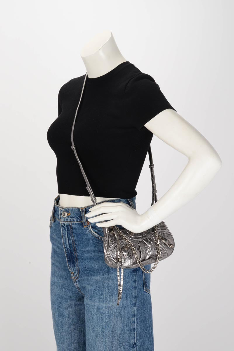 Balenciaga Silver Metallic Lambskin Le Cagole Mini Bag with Chain