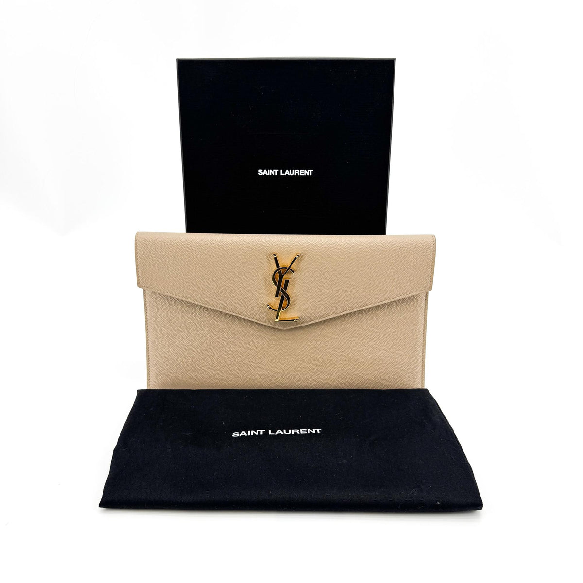 Saint Laurent Beige Grain De Poudre Uptown Clutch