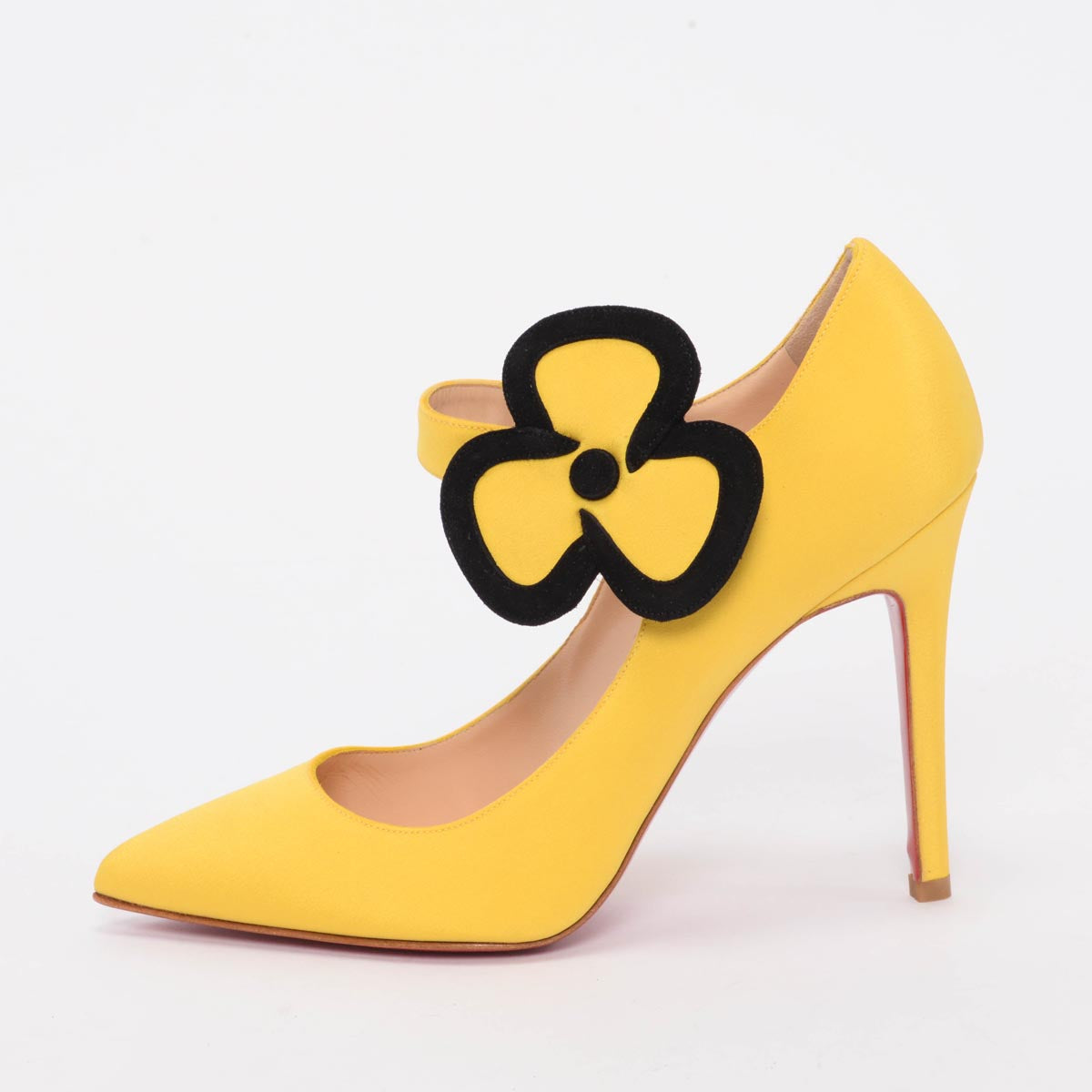 Christian Louboutin Yellow Satin Pensee Mary Jane Pumps 37