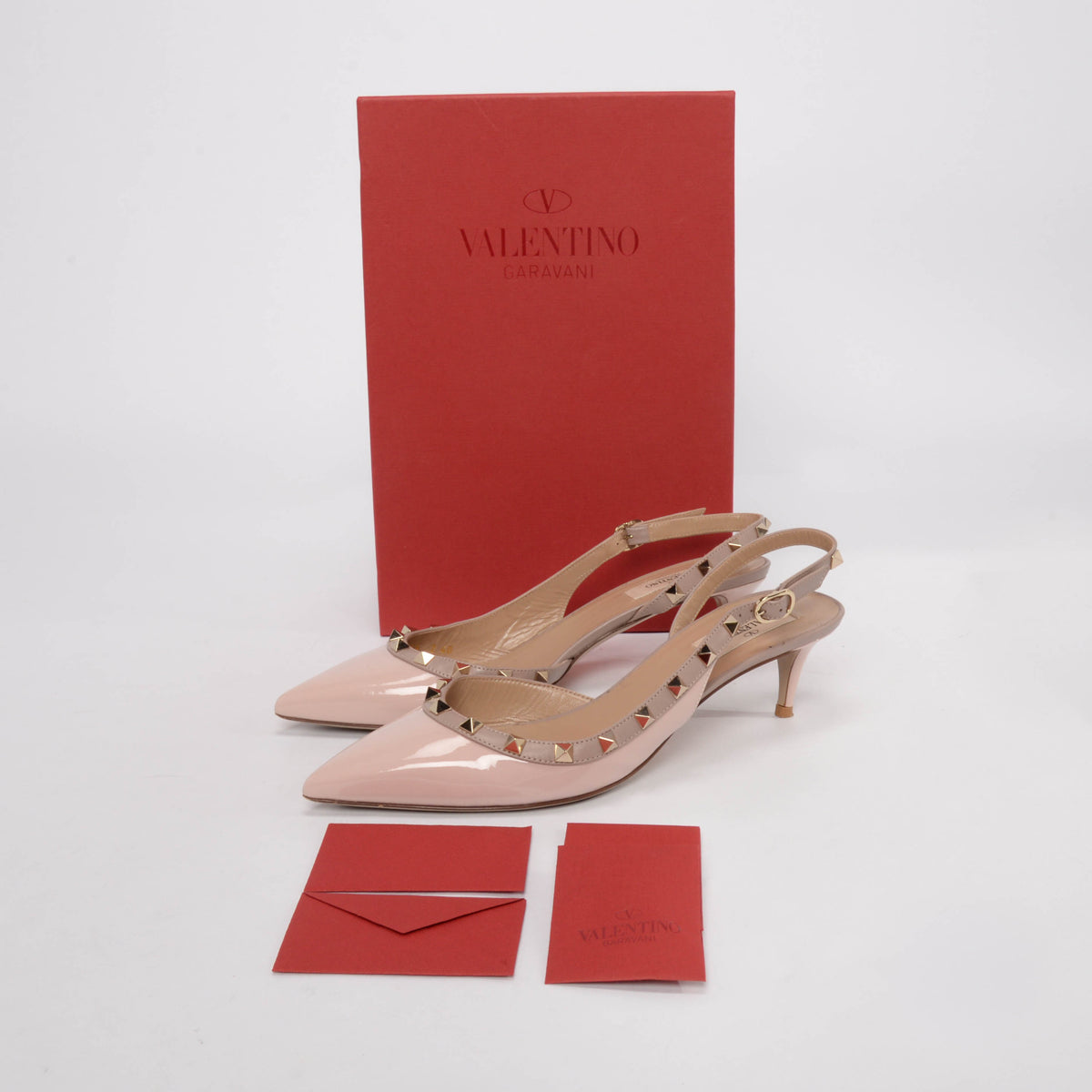 Valentino Water Rose Patent Rockstud Slingback Pumps 40