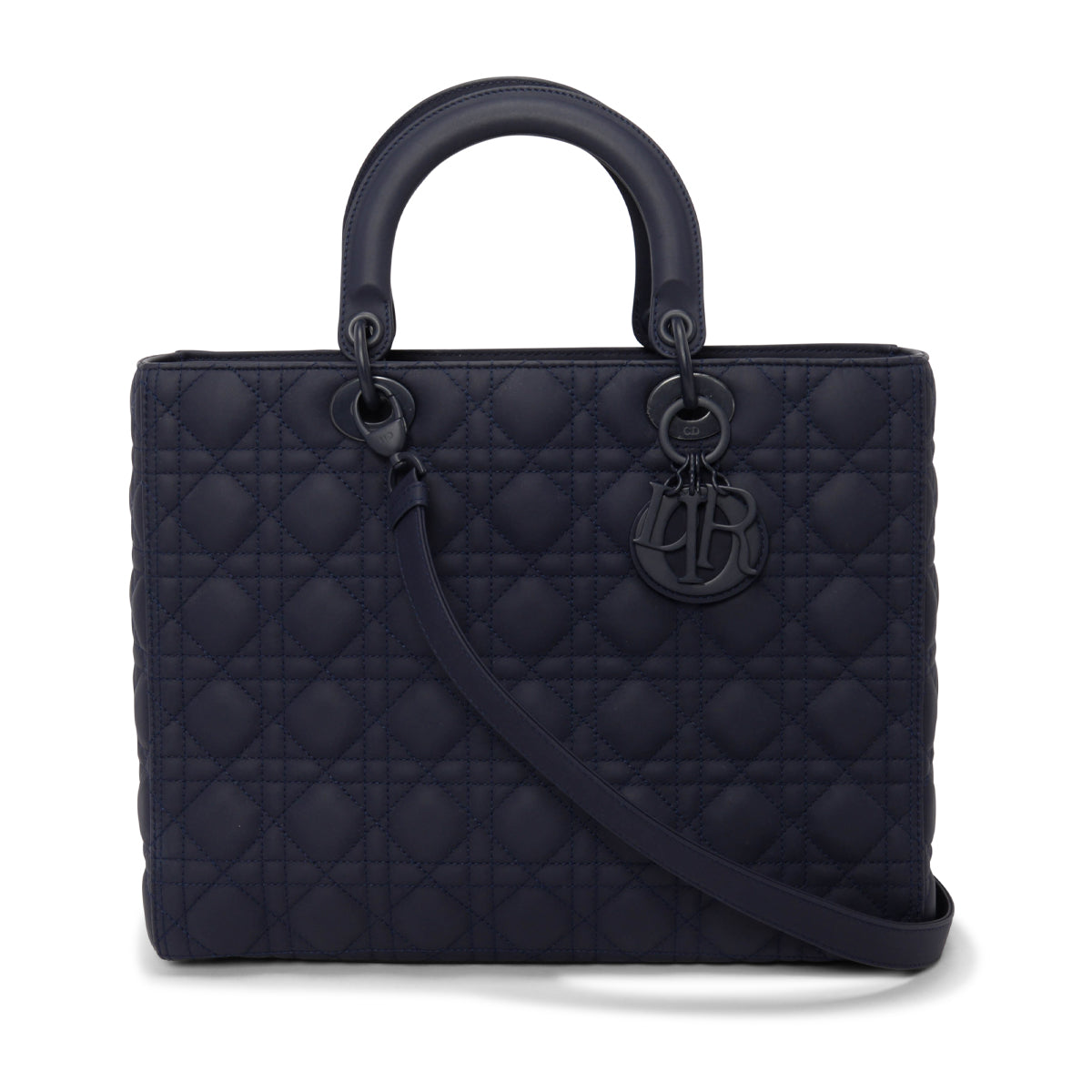 Dior Navy Ultramatte Cannage Calfskin Large Lady Dior Tote