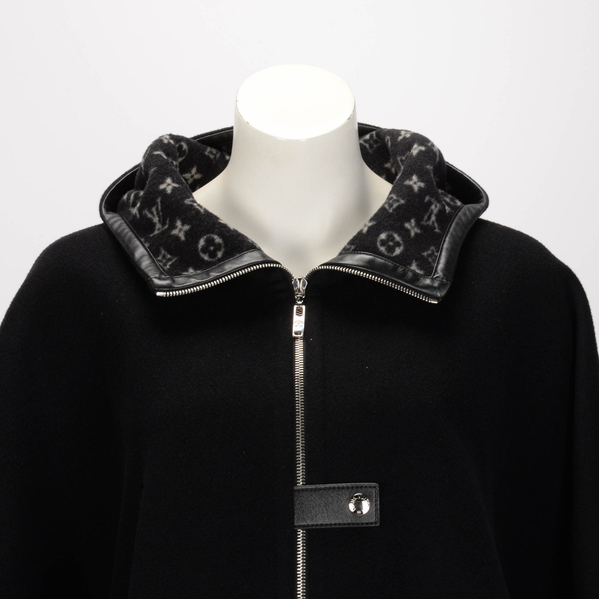 Louis Vuitton Black Wool Monogram Hooded Cape FR 36
