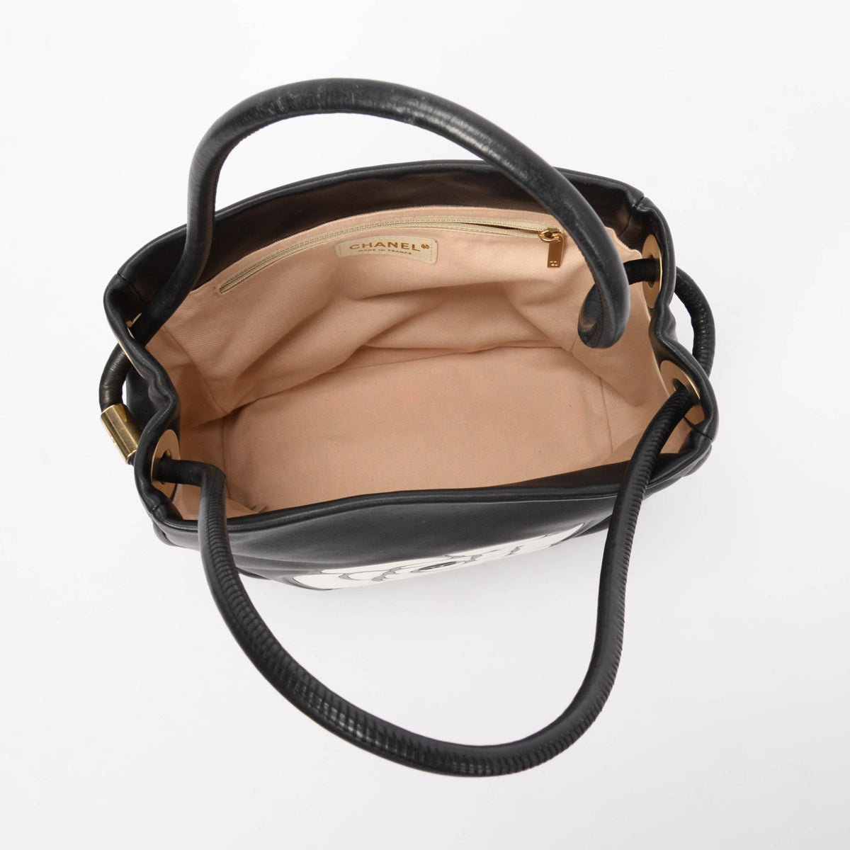 Chanel Black Lambskin Camellia Tote