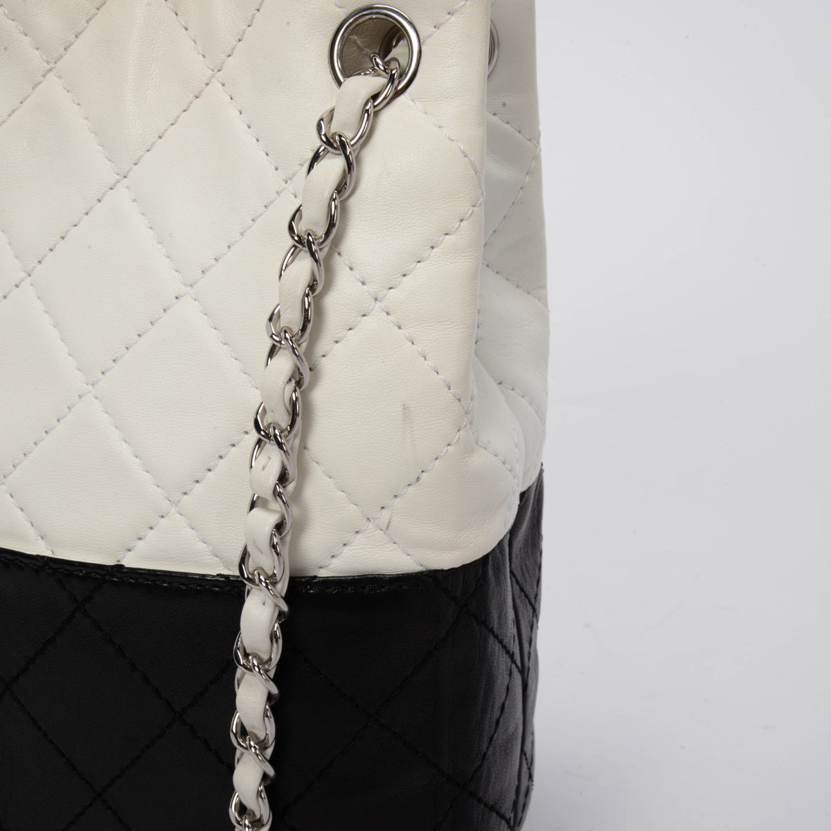 Chanel Black & White Quilted Lambskin Drawstring Shoulder Bag