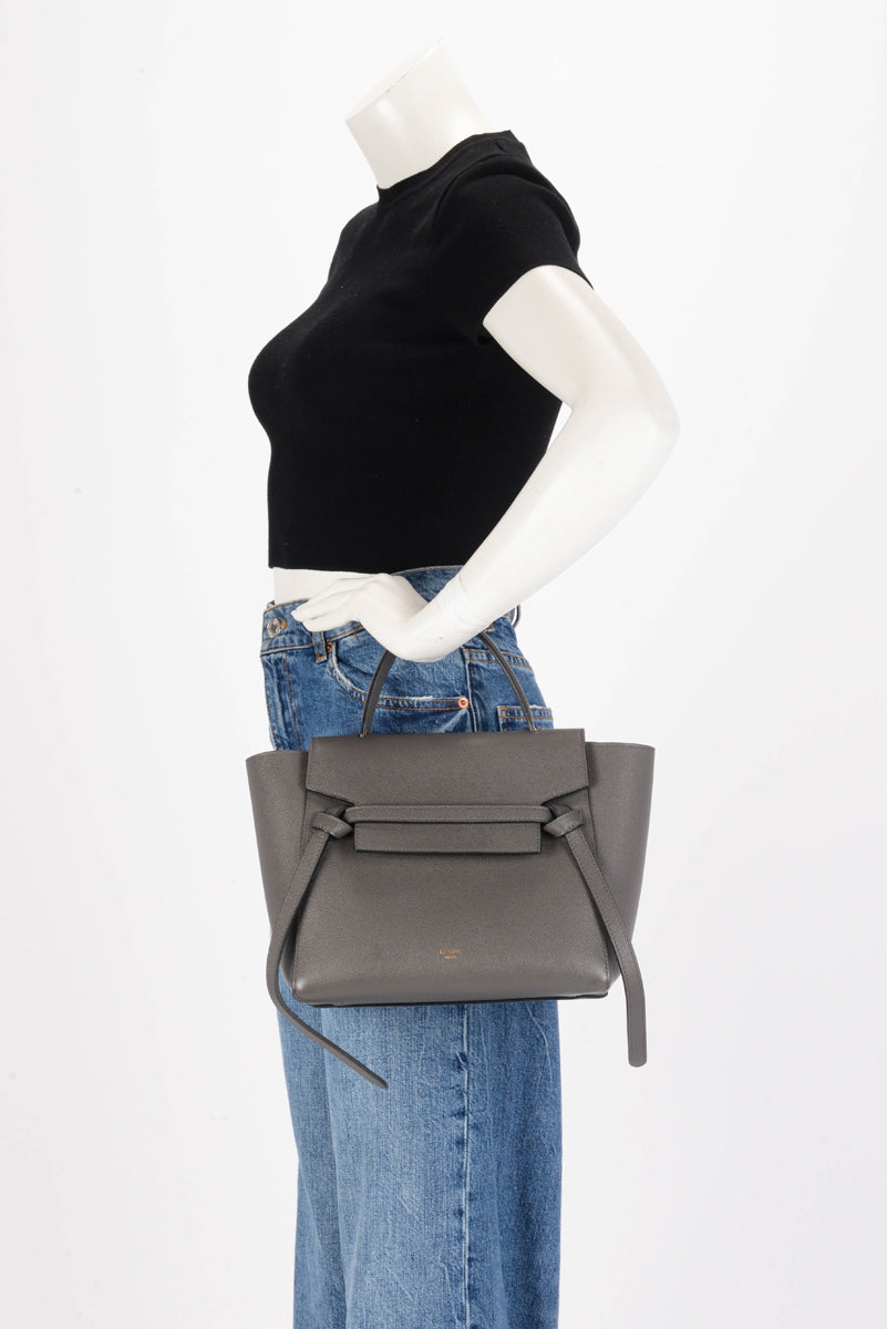 Celine Anthracite Grained Calfskin Micro Belt Bag