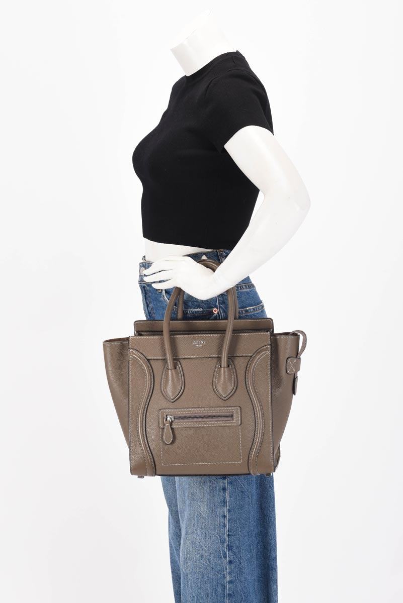 Celine Taupe Grained Calfskin Micro Luggage Bag