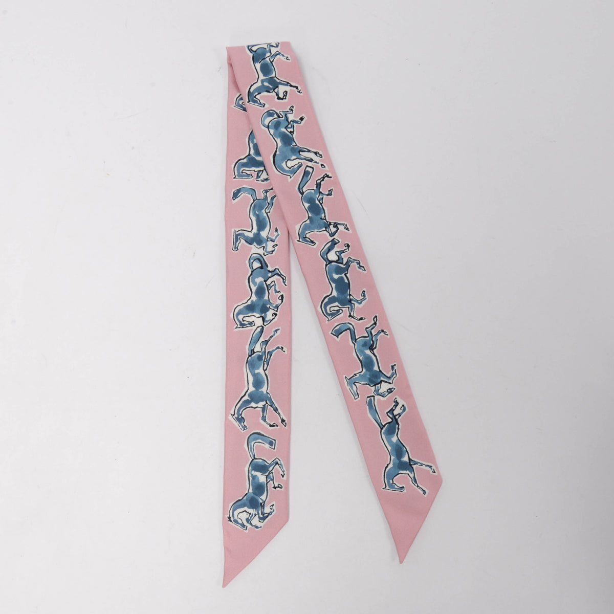 Hermes Rose Silk Chevaux En Liberte Twilly