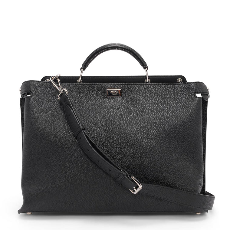 Fendi Black Selleria Large Peekaboo Iconic Essential Satchel Bag