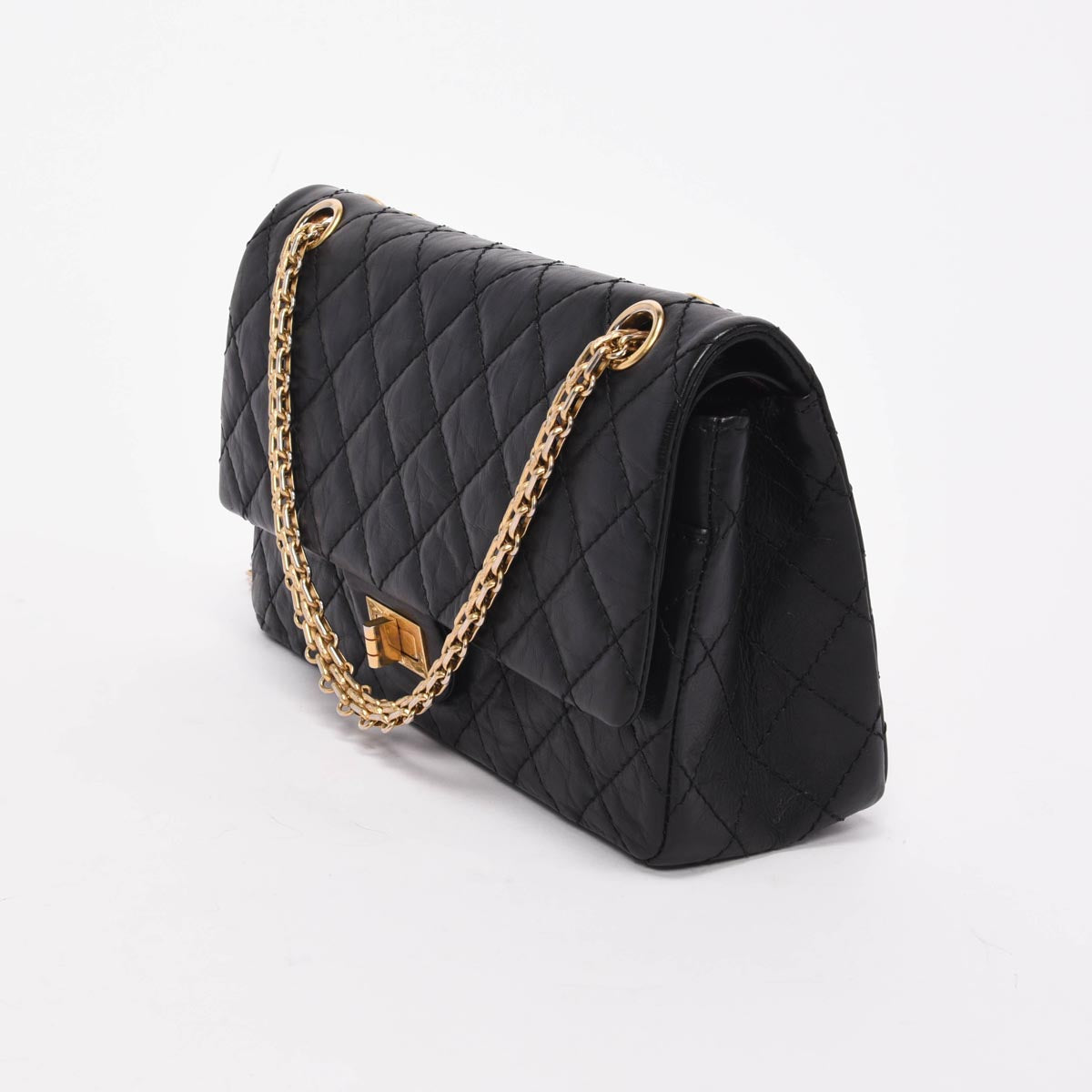 Chanel Black Distressed Calfskin 2.55 Reissue 225 Flap Bag