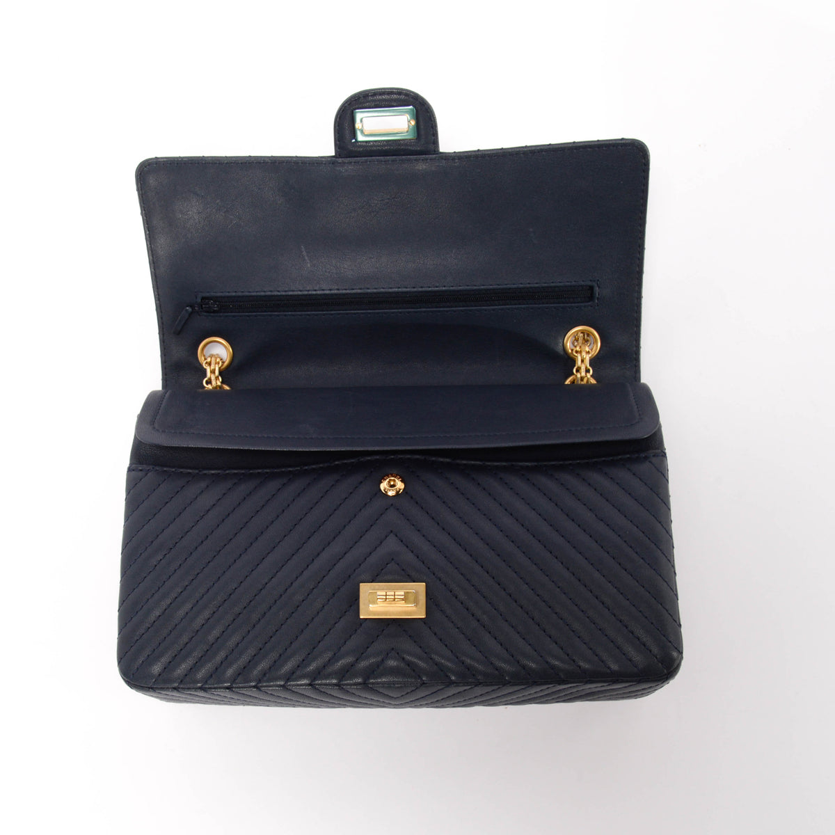 Chanel Navy Chevron Sheepskin 2.55 Reissue 226 Flap Bag
