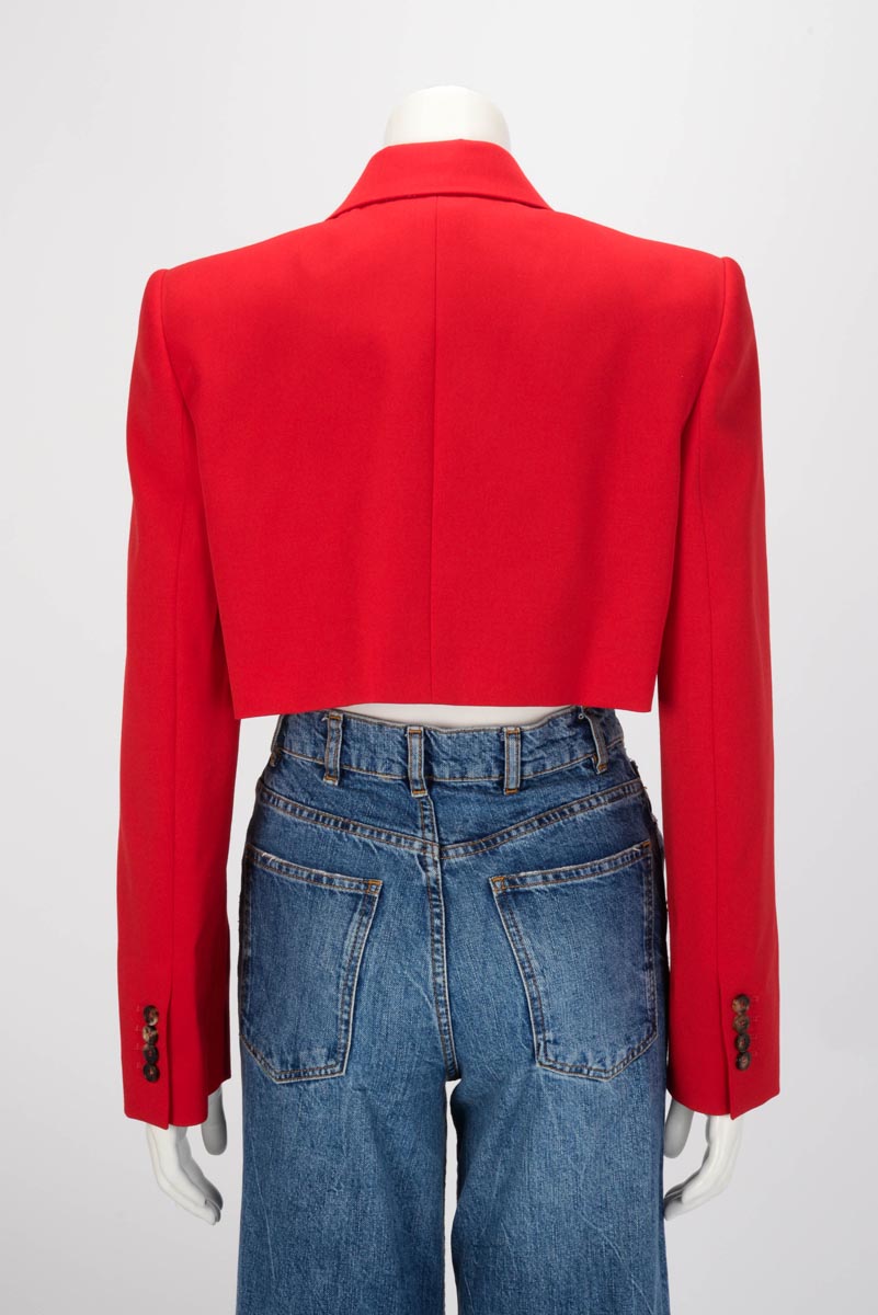 Alexander McQueen Lust Red Wool Cropped Tuxedo Jacket IT 42