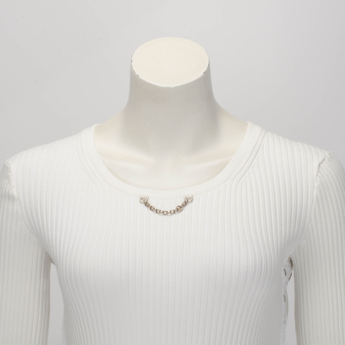 Louis Vuitton White Ribbed Cotton Chain Detail L/S Top XS
