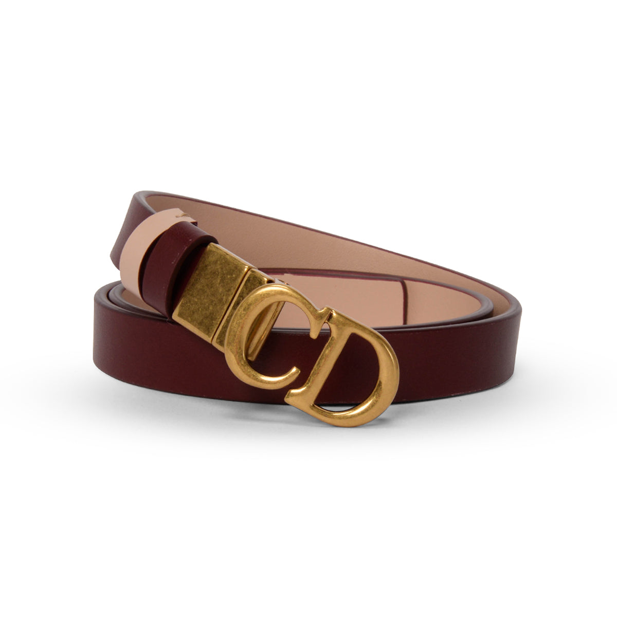 Dior Burgundy & Beige Calfskin Reversible Saddle Belt