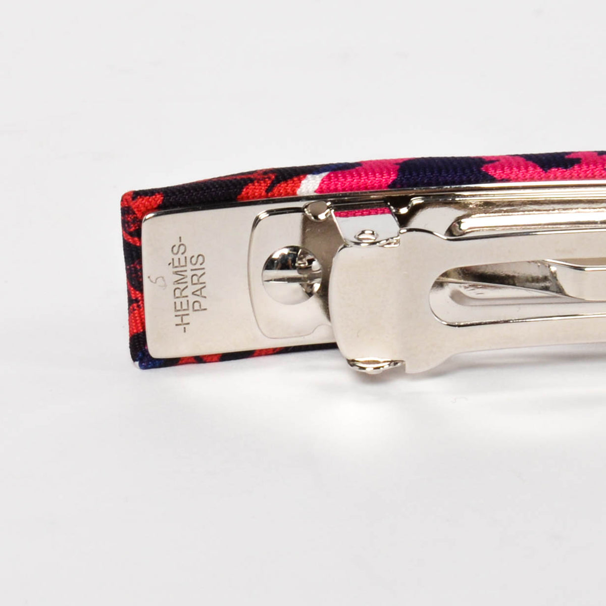 Hermes Pink & Red Silk Jungle Love Eclipse GM Hair Barrette