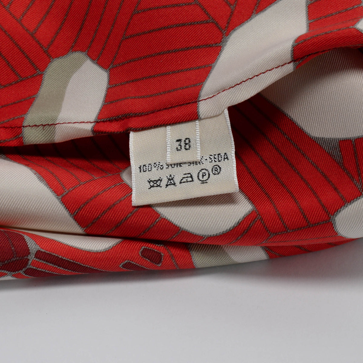 Hermes Red Silk Grands Fonds II Blouse FR 38