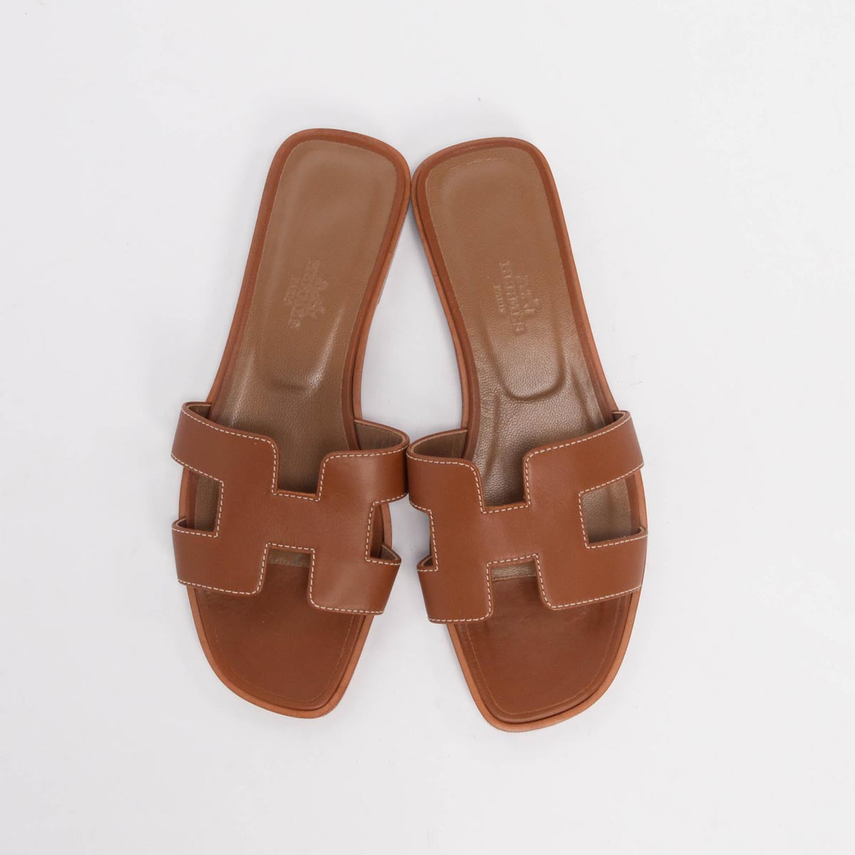 Hermes Gold Calfskin Oran Sandals 37