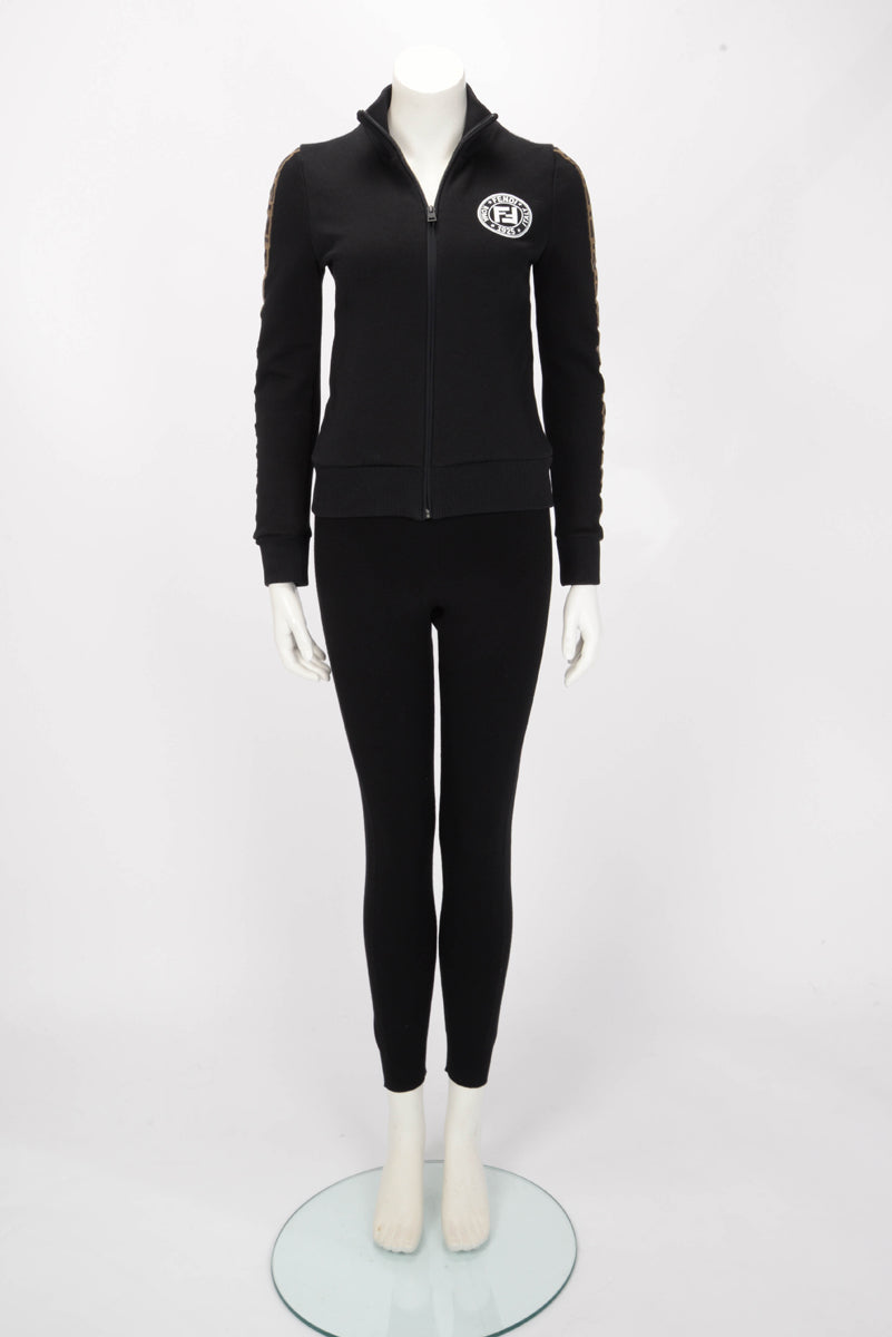 Fendi Black Cotton Logo Track Jacket IT 38