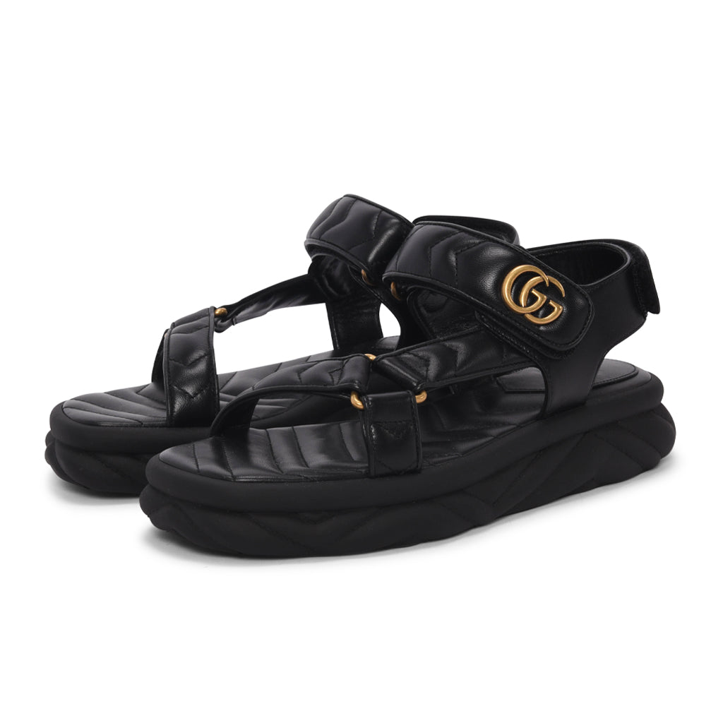 Gucci Black Matelasse GG Marmont Sandals 37.5