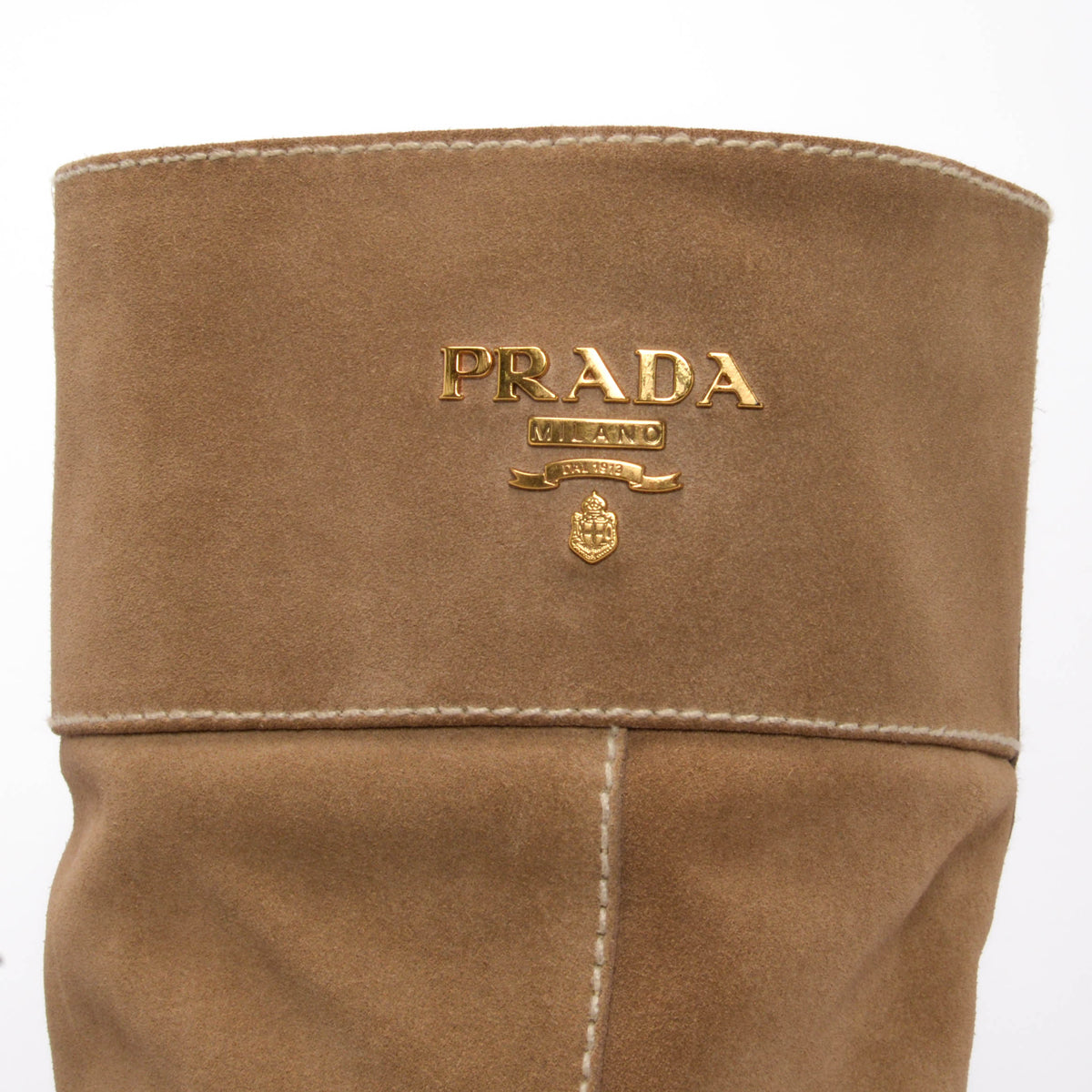Prada Sand Suede Knee High Flat Boots 38