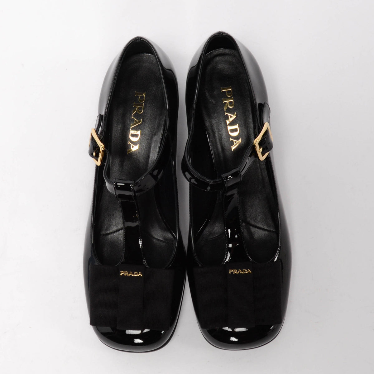 Prada Black Patent Bow T-Bar Pumps 38.5
