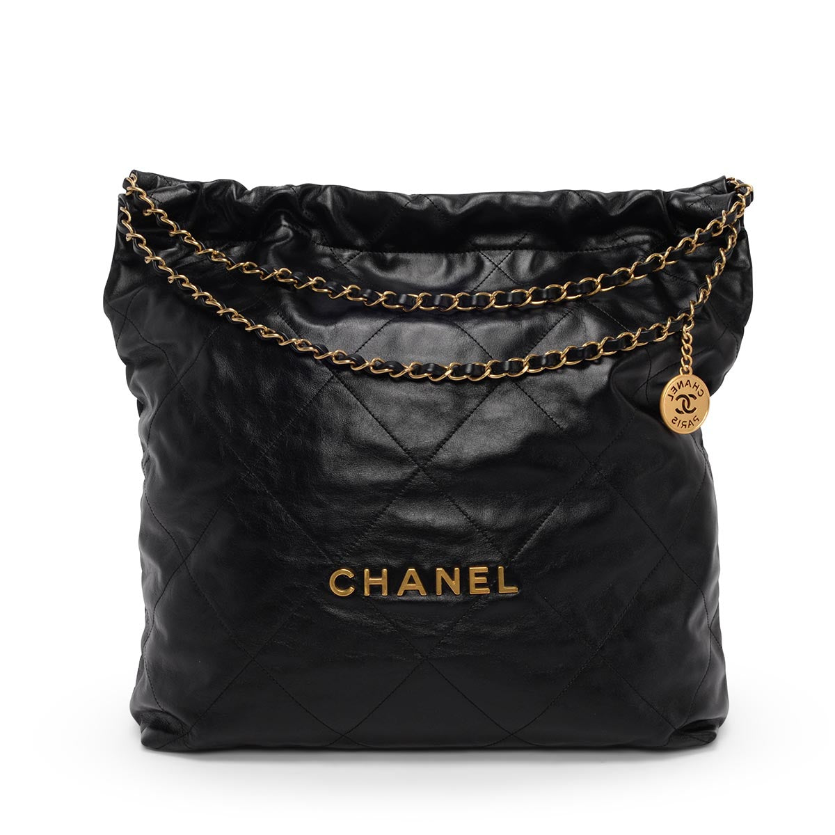 Chanel Black Shiny Calfskin Large 22 Bag