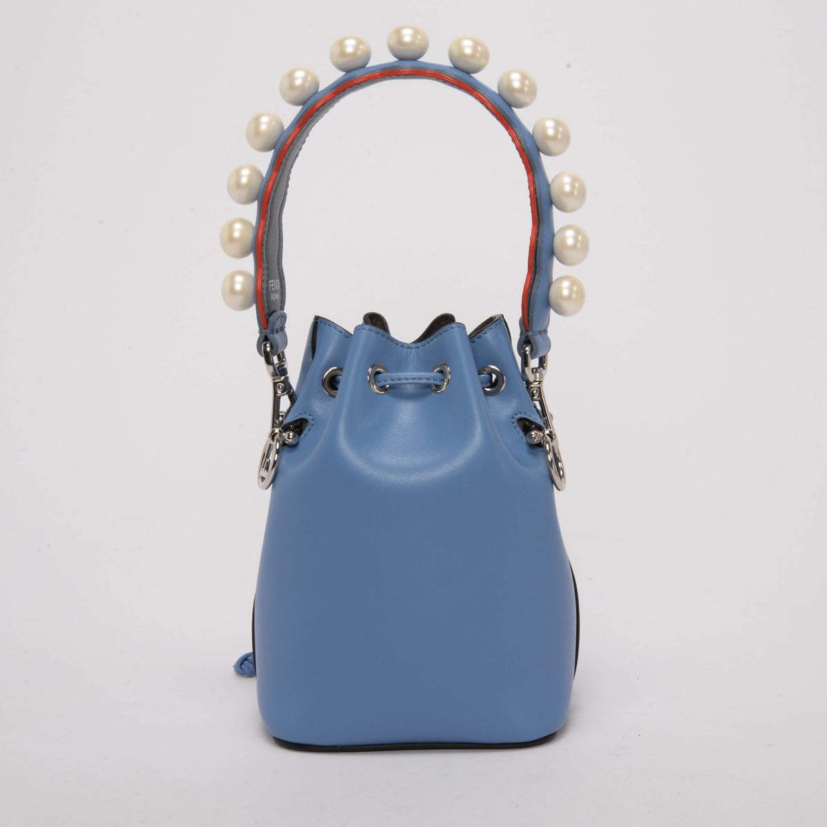 Fendi Blue Calfskin Mon Tresor Bucket Bag & Pearl Strap